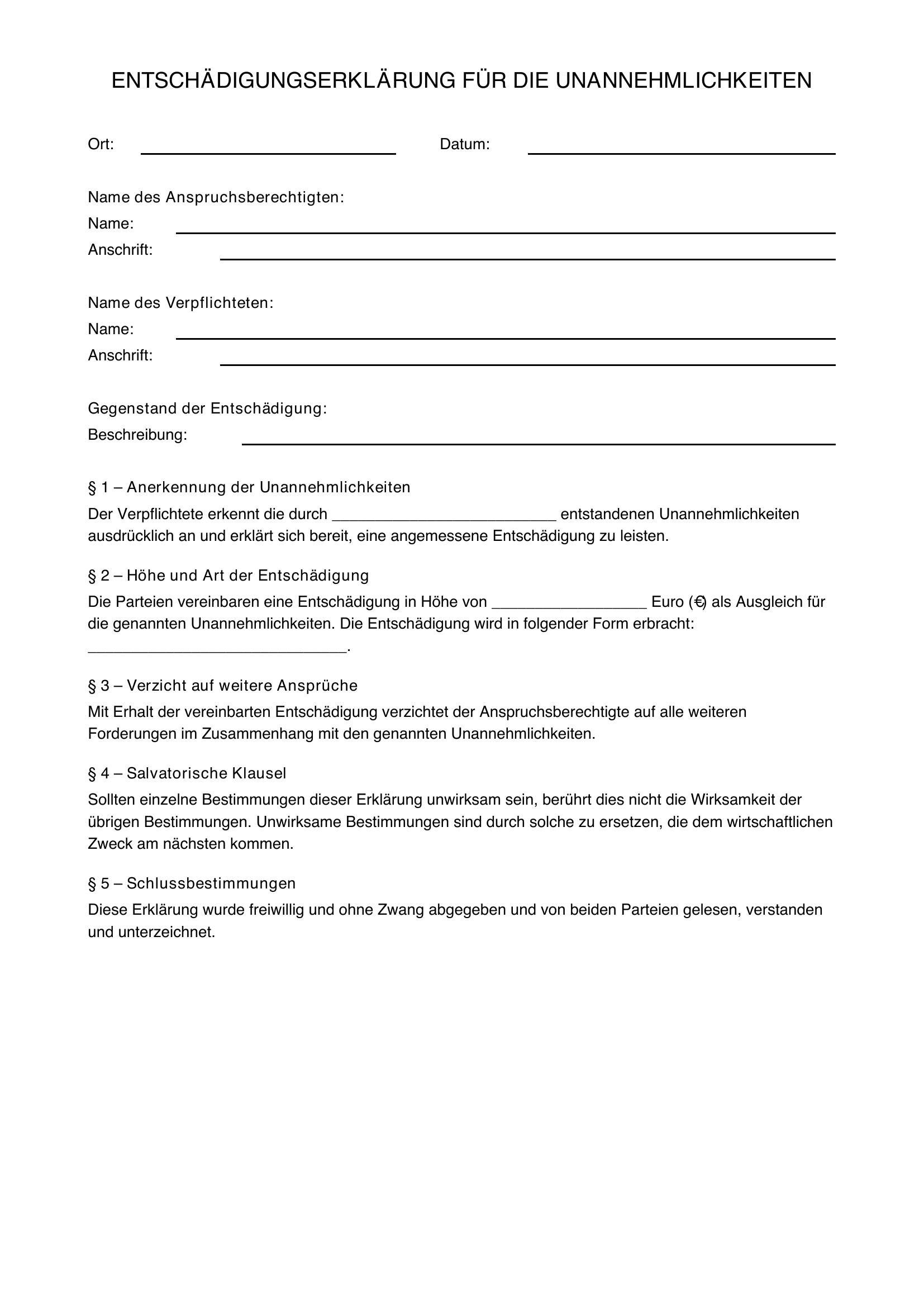 Als Entschädigung Für Die Unannehmlichkeiten