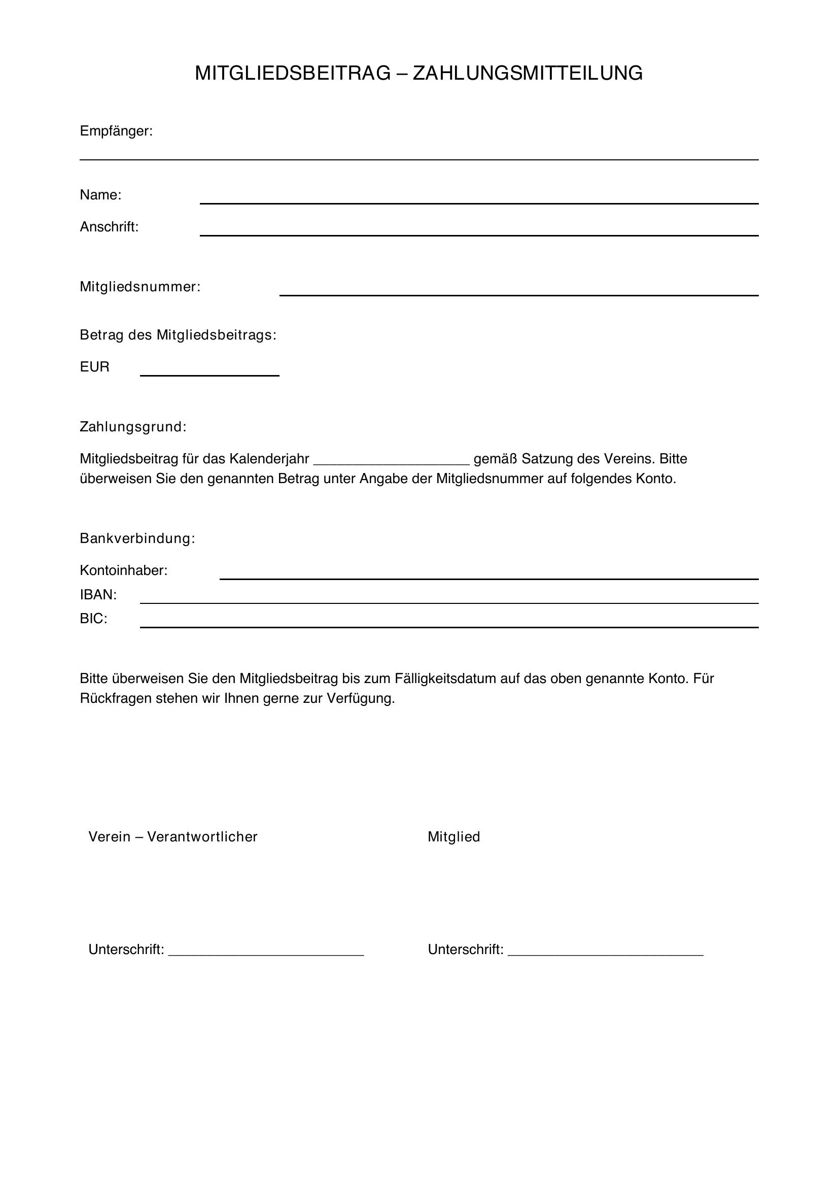Musterbrief Mitgliedsbeitrag