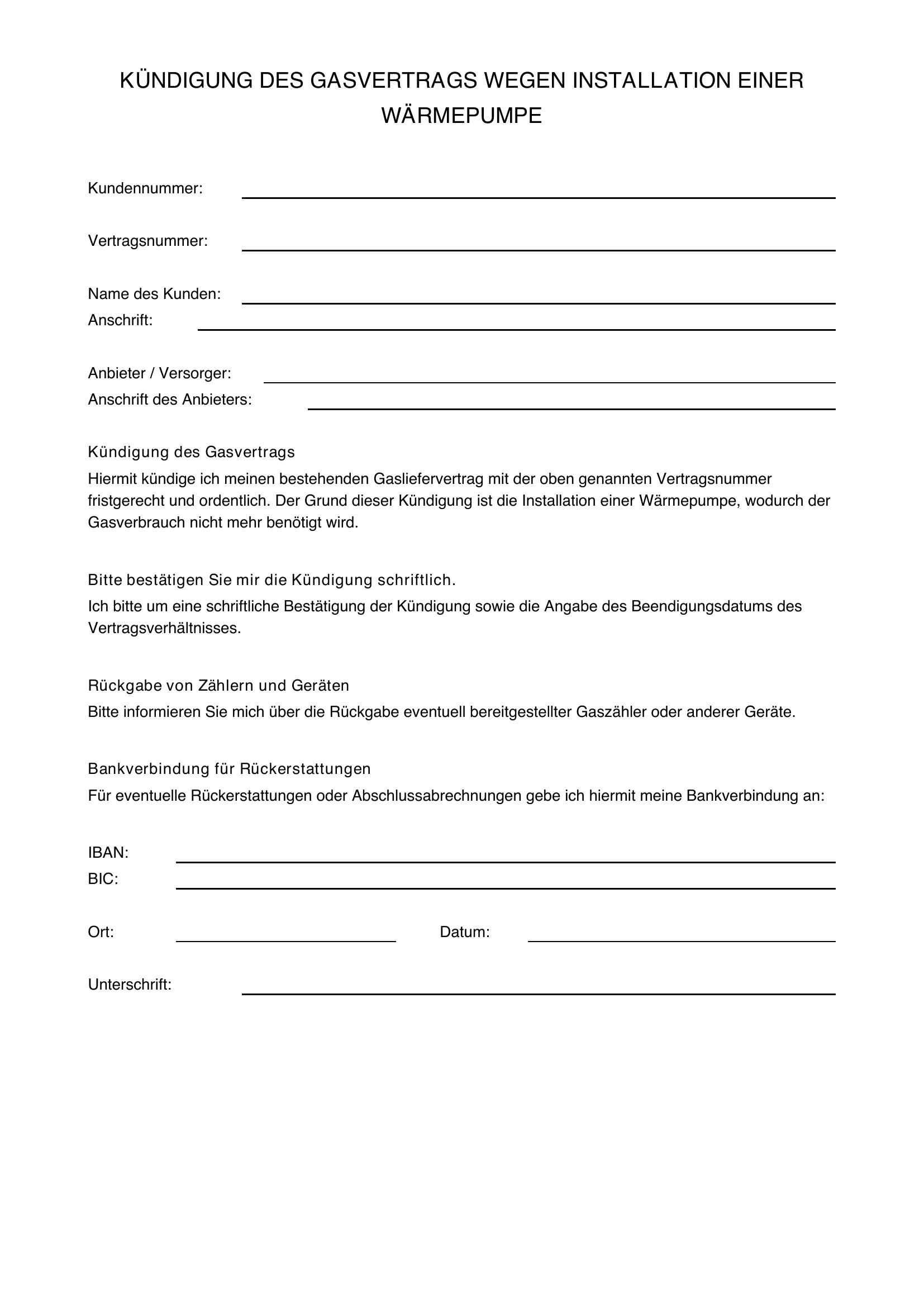 Gasvertrag Kündigen Wegen Wärmepumpe