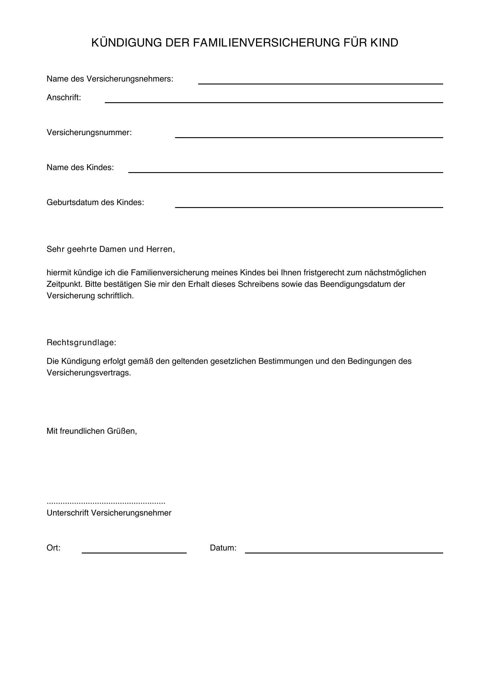 Kündigung Familienversicherung Kind Muster