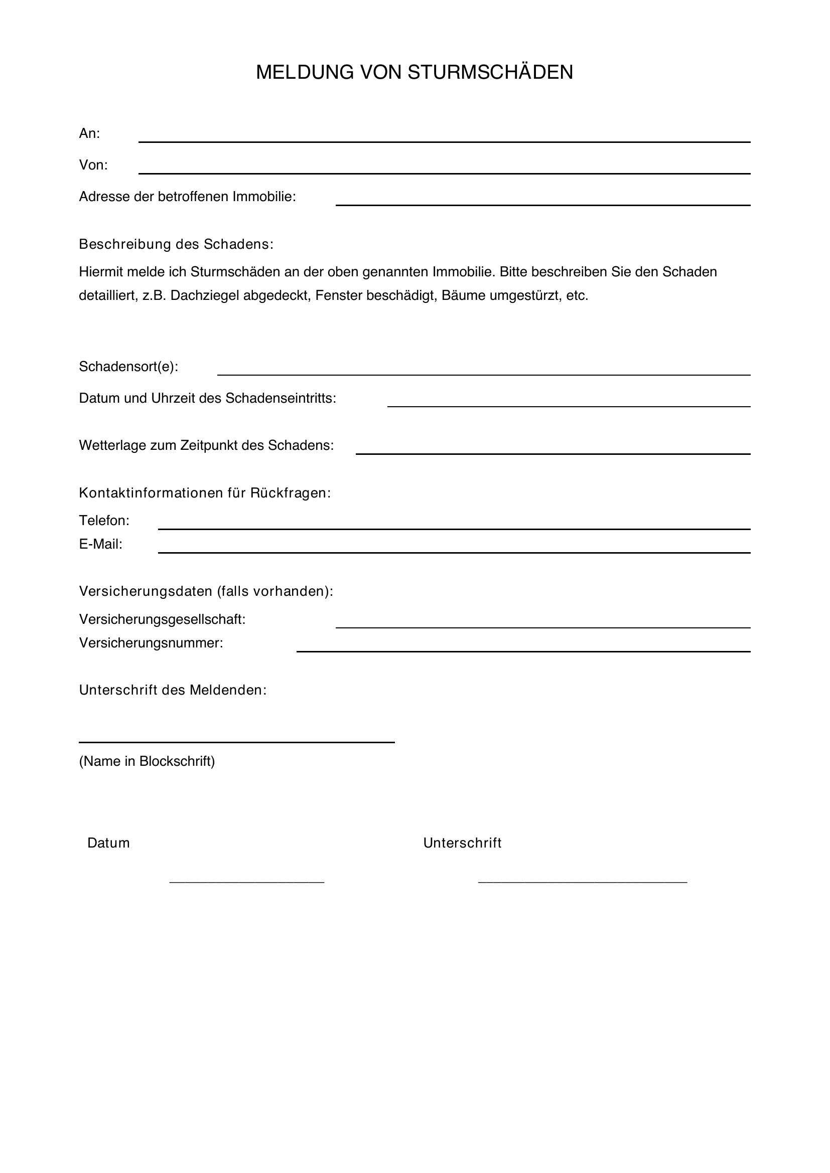 Sturmschäden Melden Musterbrief