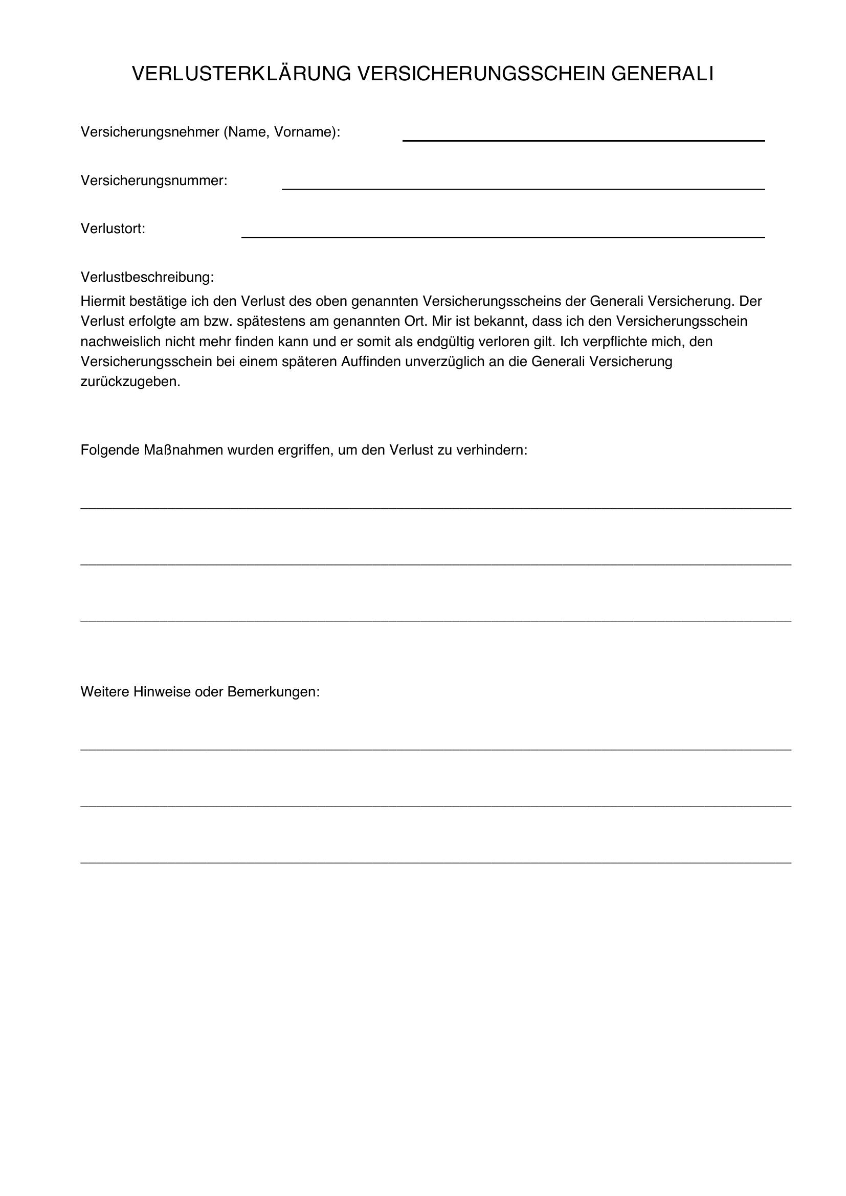 Generali Kündigung Vorlage