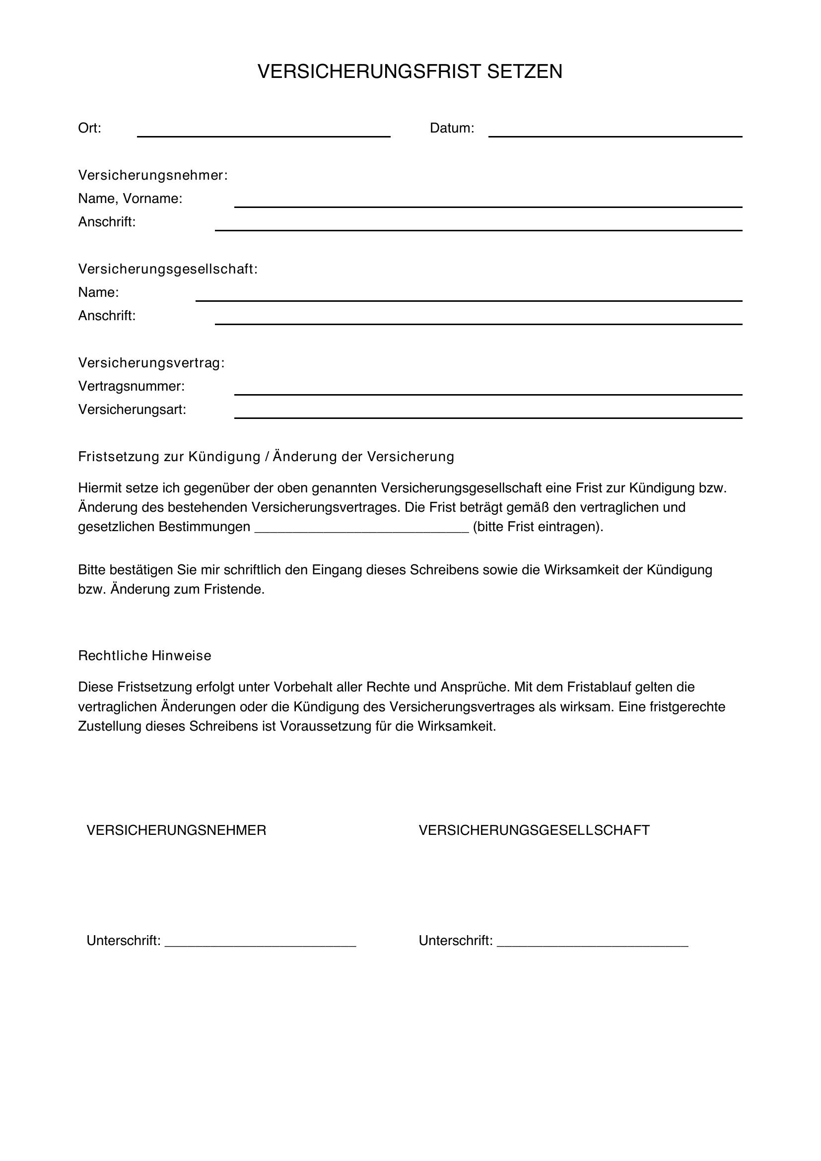 Versicherung Frist Setzen Muster